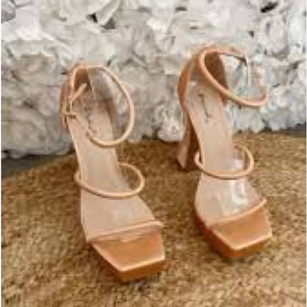 Stylish Rose Gold Satin Strappy Heels - Picture 2 of 2